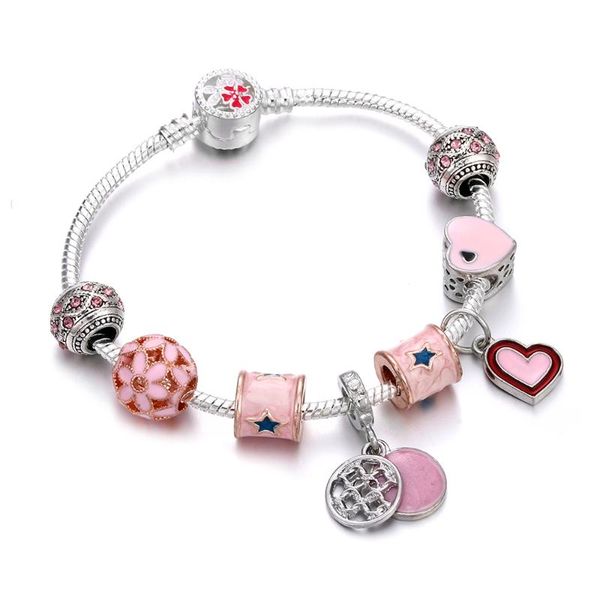 

women jewelry charms bracelets&bangles with cherry blossom elephant pearl pendant crystal beaded bracelet for girls fine gifts, Golden;silver