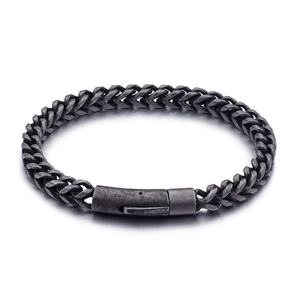 

wide 8mm 8.66'' vintage black solid stainless steel charming figaro chain bracelet classic hip-hop jewlery for boys mens