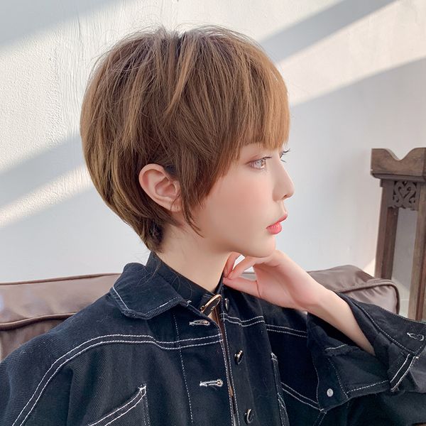 

female short hair korean style bobo head wig headgear female bobo head fashion wig wholesale, Black