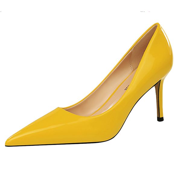 

women patent leather pumps dress high-heeled boat wedding new arrival pointy toe high heels large size 34-44, Black
