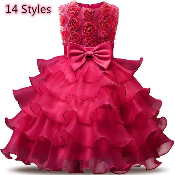 

flower girl dress elegant princess dress sleeveless kids children wedding party baby girl clothes vestidos infantil, Red;yellow
