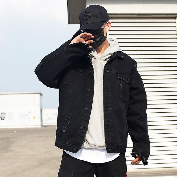 

zhuzunzhe 2020 men brand black hole distressed denim mens high street wing jeans jacket coat men hip hop streetwear, Black;brown