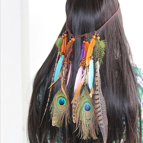 

bohemian hippie headband dream catcher feather headdress fashion peacock feather headbands hair accessories