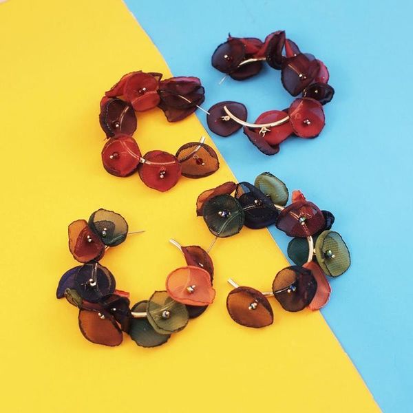 

thread yarn flower multicolor hoop earrings for women new design round earrings statement for wedding party jewelry uken, Golden;silver