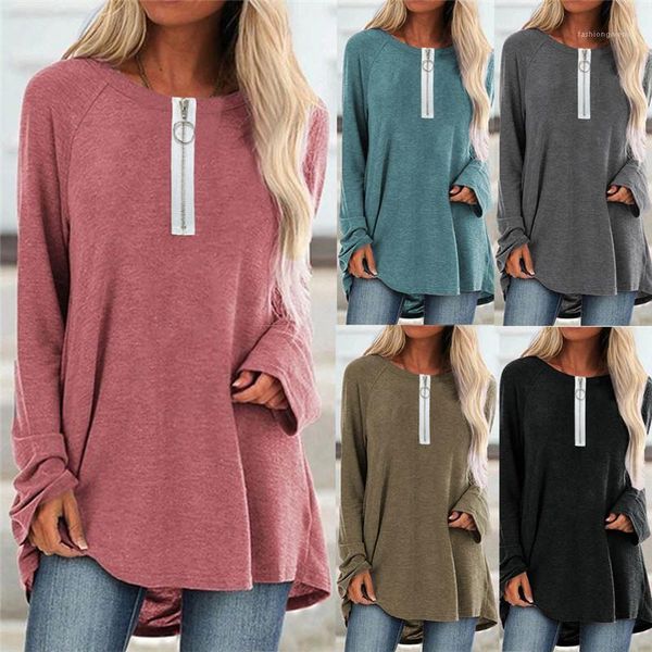 

tshirts solid color printed long sleeve half zipper plus size womens clothing autumn female designer, White