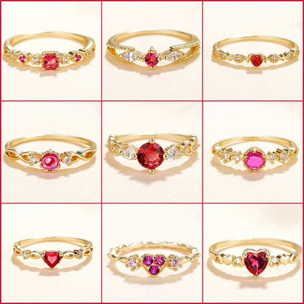 

20 styles women rings gold vintage crown wave flower heart star red white crystal opal ring party jewelry gold rings set, Golden;silver