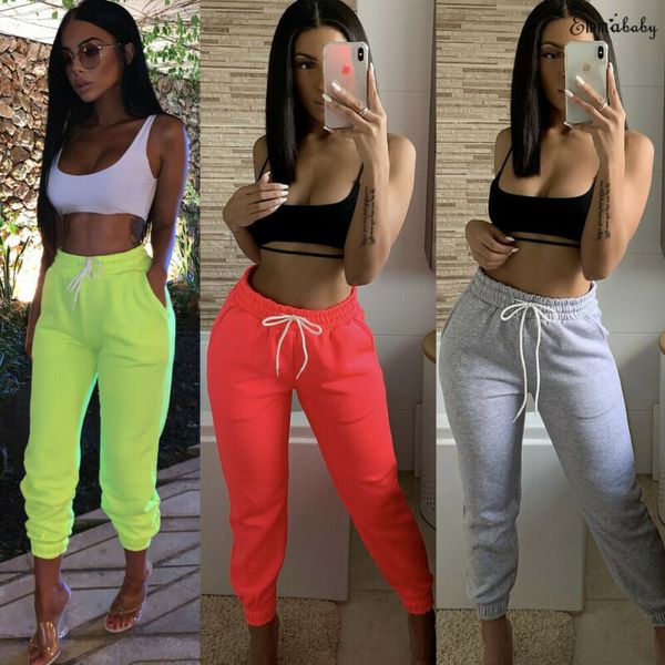 

yoga outfits womens ladies joggers tracksuit bottoms trousers slacks gym jogging sweat pants jogger drawstring elastic waist, White;red