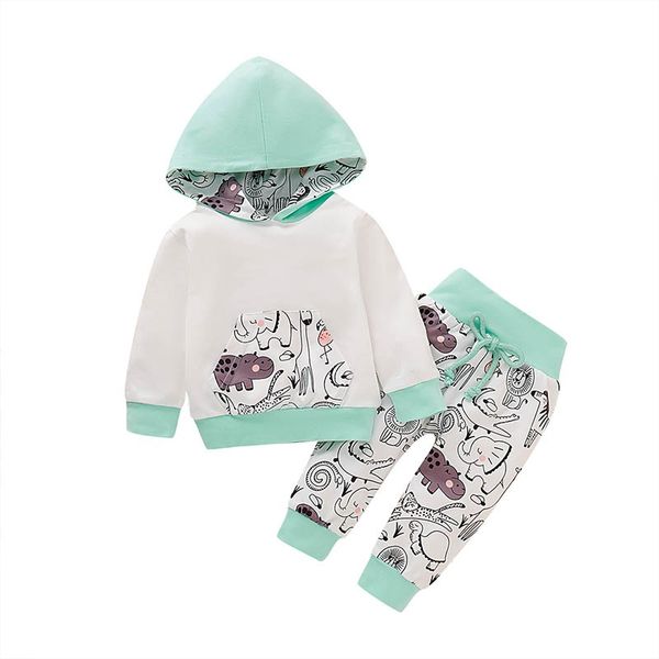 

autumn kids cotton clothes sets baby girls boys cartoon hooded t-shirt pants 3pcs/sets children casual tracksuits dropshipping, White