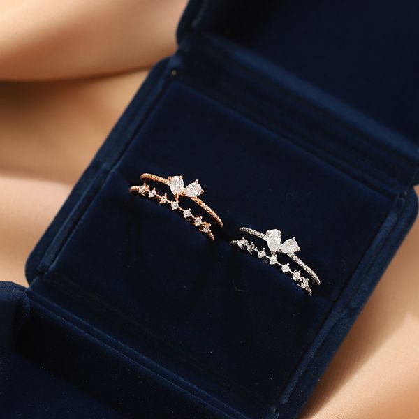 

japanese korean sweet girl's heart double layer heart ring cool simple fashion adjustable rings adjustable forefinger ring shank, Golden;silver