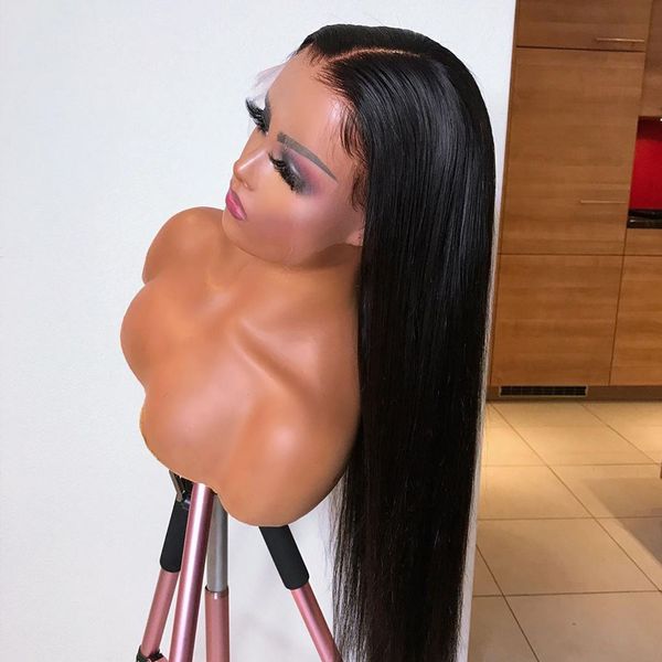 

2020 peruvian silky straight glueless full lace human hair wigs 26inches natural color 150density human hair wigs for women remy hair, Black