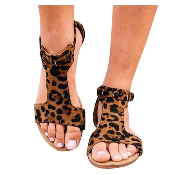 

sagace flock summer sandals women fashion leopard print buckle strap sandals ladies breathable low heels open toe summer shoes, Black