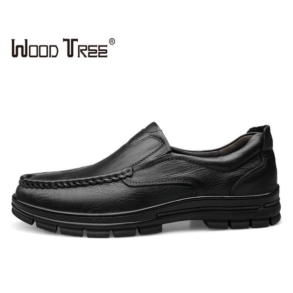 

dress shoes woodtree men business genuine leather flat round toe office fashion slip on, Black