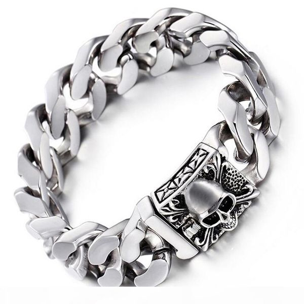 

20мм heavy gothic золота мужской скелет череп застежка череп скелет браслеты серебро из нержавеющей стали 316l кубинской снаряженной link це, Golden;silver