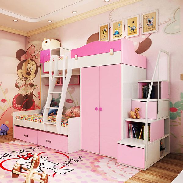 

korean style pastoral upper and lower bed combination storage bed little girl princess bunk