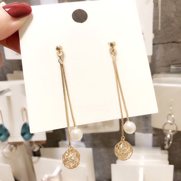 

dominated 2020 creative long tassels contracted joker pearl women drop earrings, Silver