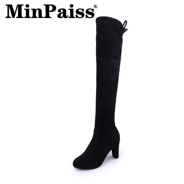

women's boots ng with large size 34-43 high heels and rough heels and lacquered boots, Black