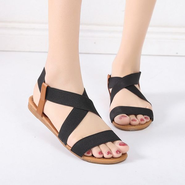 

comfy slip on sandals elastic textile splicing sandals casual beach shoes for woman classics non-slip lightweight sandal nvlx87, Black