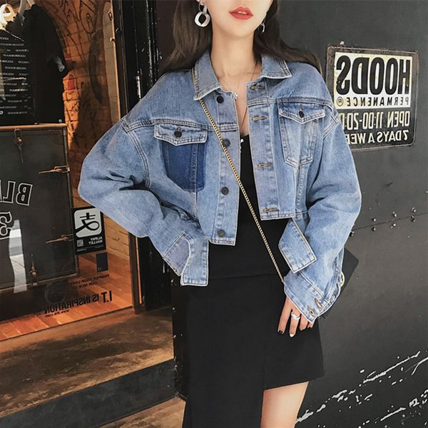 

short denim2020 autumn winter jackets women white wash long sleeve vintage casual jean jacket bomber denim coat tattered, Black;brown