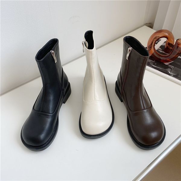 

shoes lady boots boots-women zipper luxury designer round toe mid-calf booties women ladies med mid calf 2020 fashion rock rubbe, Black