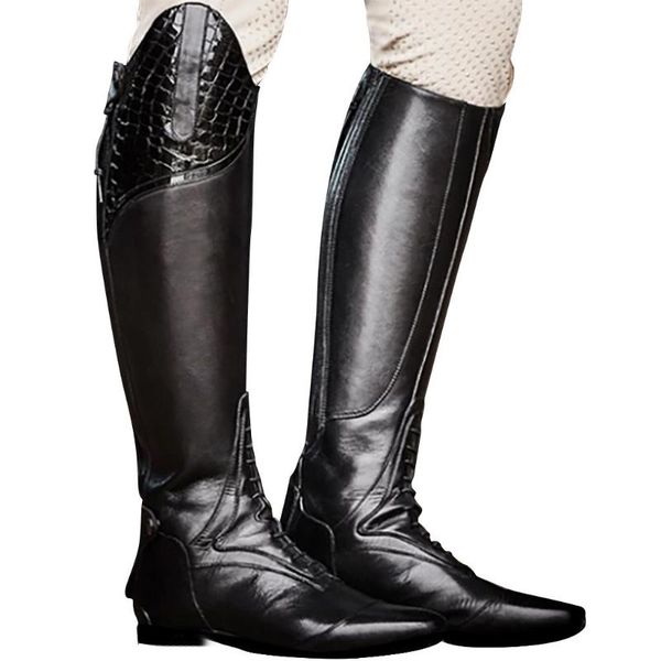 

vintage women's pointed knight boots winter long tube western leather boot female wedding party low heel cowboy shoes casual, Black