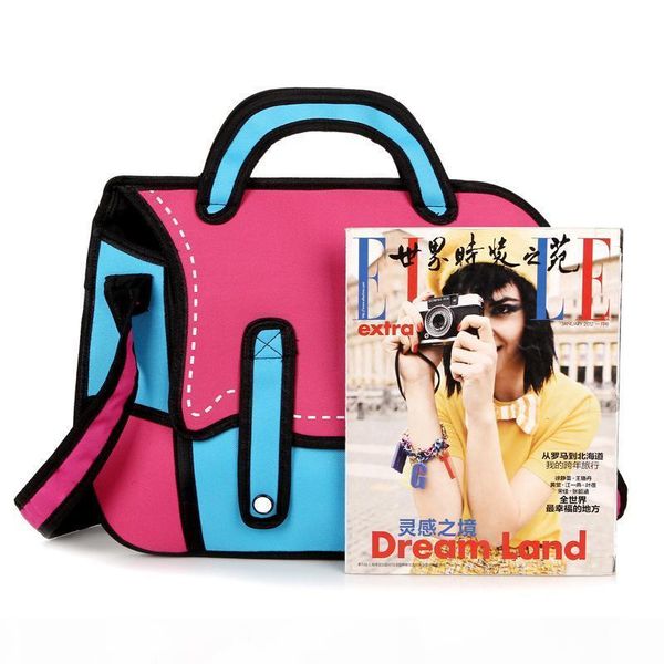 

designer-wholesale-3d jump style 2d drawing from cartoon paper bag comic messenger bag 4 colors