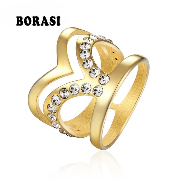 

borasi europe style fairy crystal ring gold-color size 6-9 rings for female wedding ring jewelry fashion valentine's gift rings, Golden;silver