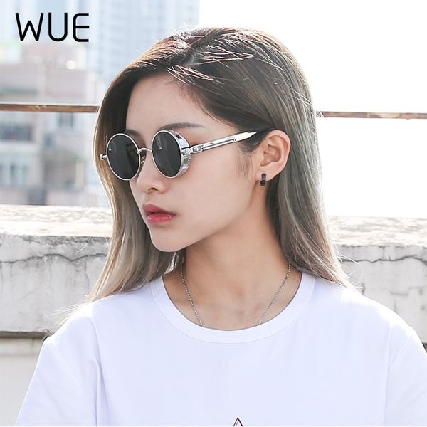

luxury metal round steampunk sunglasses fashion brand design retro sunglasses uv400, White;black