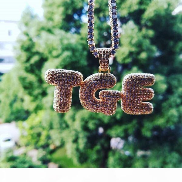 

a-z custom name 0-9 bubble letters necklaces & pendant charm for gold silver gold rose color cubic zircon rope chain hip hop jewelry gifts