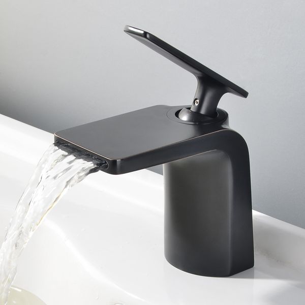 

brass waterfall bathroom basin faucet single handle hole sink & cold water basin mixer taps 3 colors antique chrome golden b