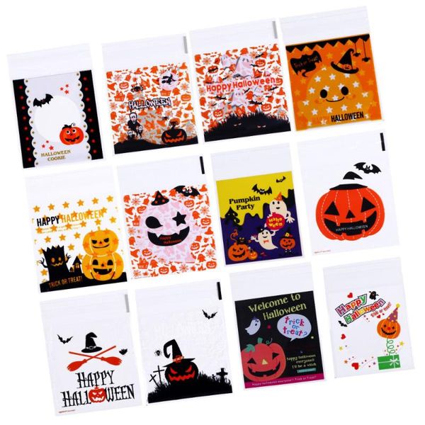 

500pcs halloween pouches practical creative baking bakery bag candy tote bag self adhesive for home shop school