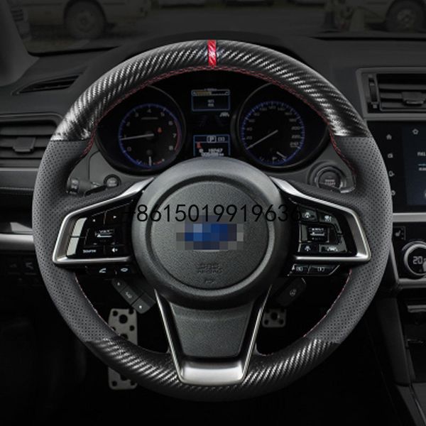 Capa de volante de carro em fibra de carbono, couro preto, costura à mão, para subaru xv brz wrx forester legacy outback impreza309r