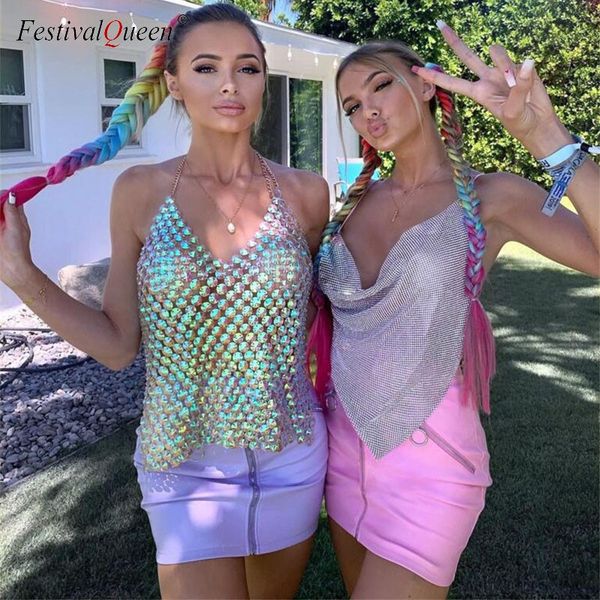 

women's tanks & camis women summer mermaid beach sequin tank handmade gem patchwork backless halter bralette party club camisole, White