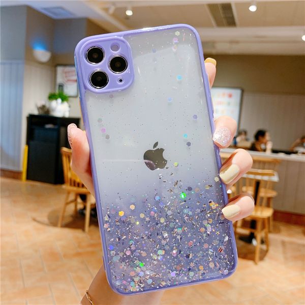 

luxury glitter transparent silicon case for iphone 11 pro max xs xr se2 camera protection shockproof cover on 7 8 plus