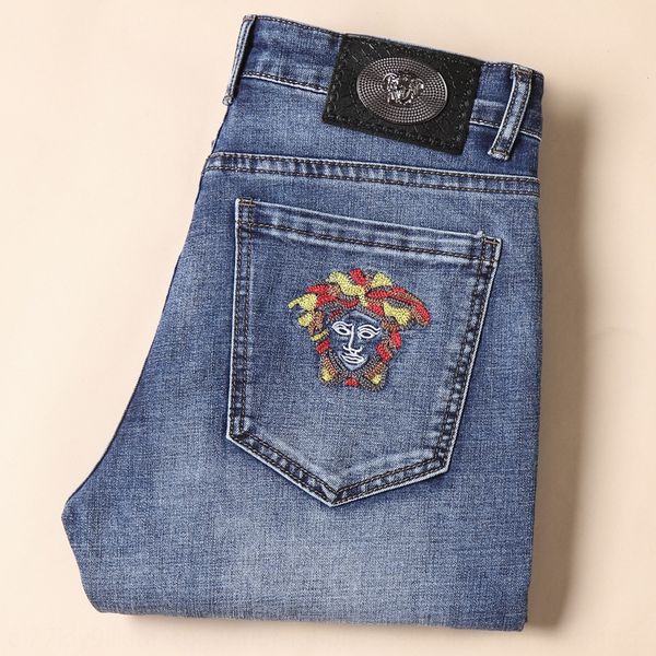 

style stretch straight and embroidered fit mei dusha young men's style stretch straight jeans and jeansembroidered jeansfit mei dusha y, Blue