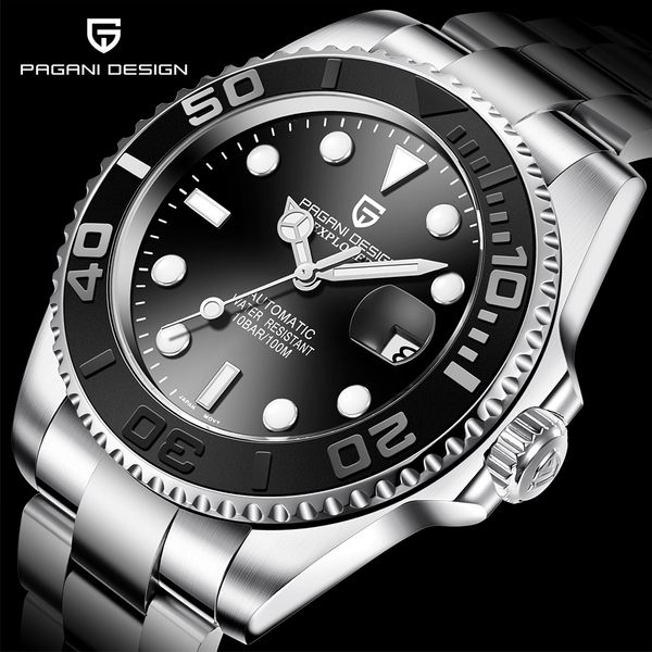 

pagani design men stainless steel automatic watch brand waterproof mechanical wristwatch luxury business watches men relogio, Slivery;brown