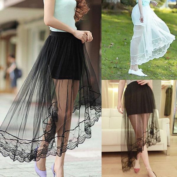 

2020 vintage women stretch high waist lace solid skirt women skater flared pleated swing long summer skir, Black