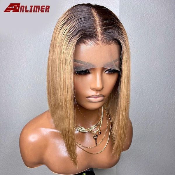 

ombre blonde color 13*6 lace front human hair wigs highlight short bob brazilian non-remy hair lace wigs 150% density, Black;brown