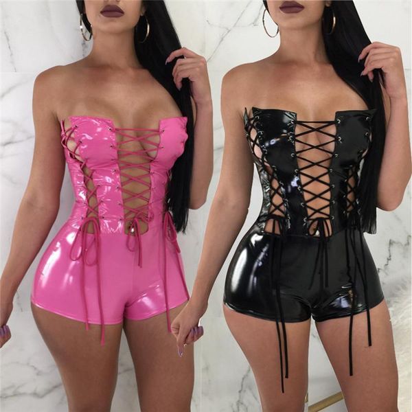 

clothes strapless women rompers slim lace up hollow out slash neck shorts rompers summer women, Black;white