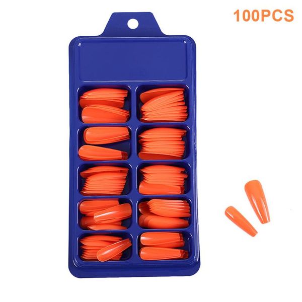 

100pcs/box abs easy apply long nails extension professional false nail tips party artificial wedding full cover diy manicure, Red;gold