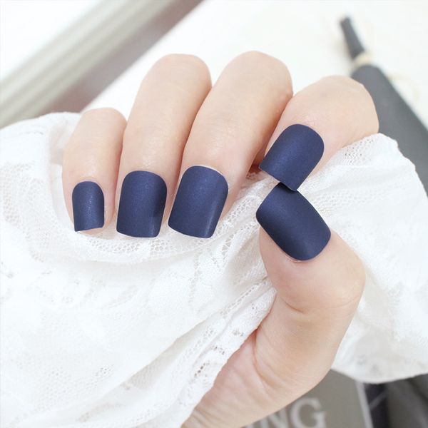 

24 pcs boxed manicure finished product dull polish solid color short fake nails patch nail, Red;gold