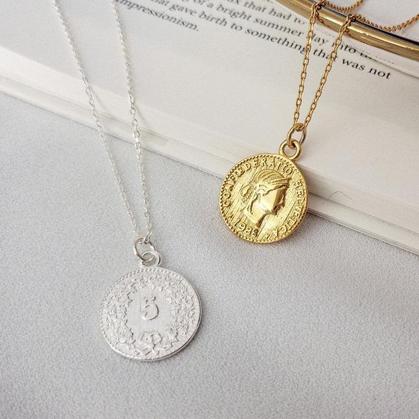 

2020 designer s925 sterling silver necklace European and American style golden round coin necklace dollar pendant female
