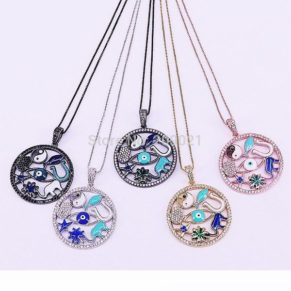 

new 5pcs micro pave cubic zirconia star flower eyes enamel pendant necklace charm gold,silver,rose gold,black gun plated