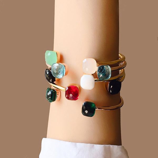 

new cute gem style 29 colors crystal stone cuff design gold bracelet bracelet for women wrist jewelry, Black