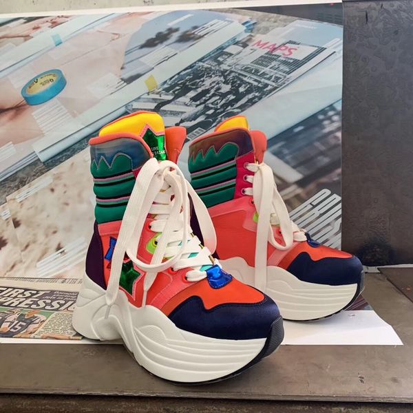 

mixed colors boots new women sneakers high-platform 7cm casual shoes colorful comfortable leather sneakers popular, Black