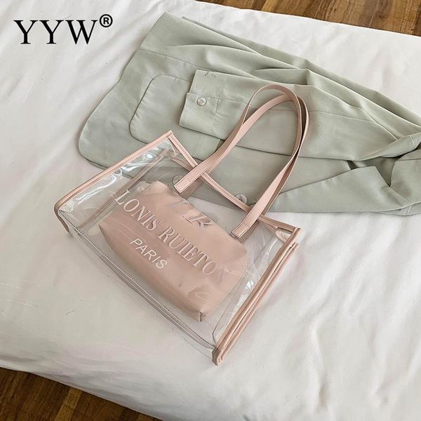 

luxury handbag women transparent casual jelly shoulder bag female korean style yellow pink zipper shoulder bag