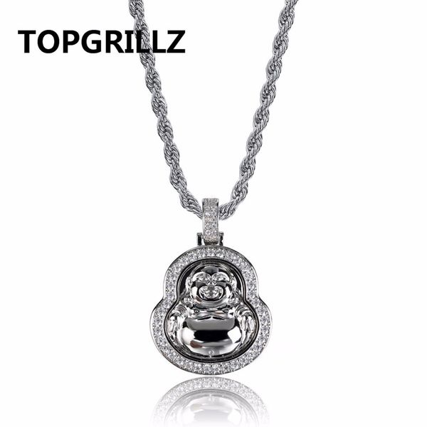 

rillz hip hop men necklace copper gold/silver color plated micro pave cz stone maitreya pendant necklaces three chains 24