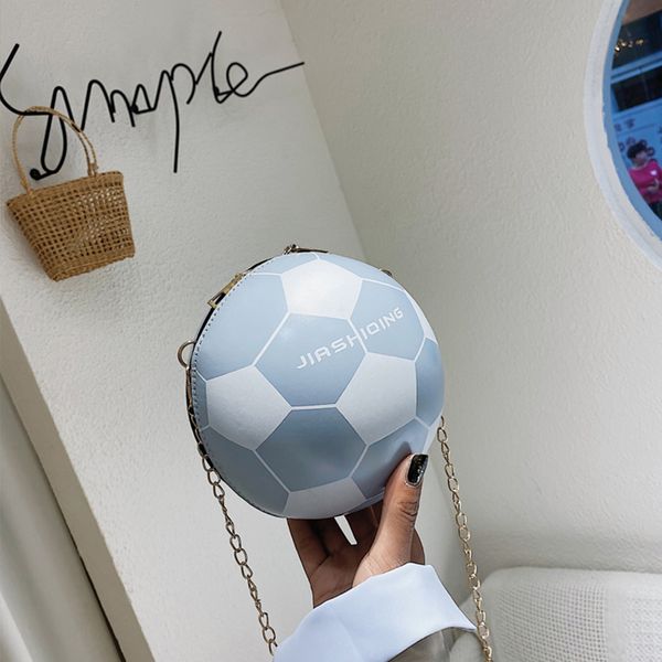 

personality football basketball bags fashion women chains handbags pu letter shoulder messenger bags female round crossbody