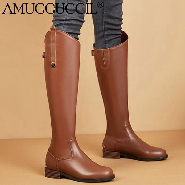 

boots 2021 plus big size 35-45 black brown zip buckle fashion females ladies girl calf autumn winter women x1878
