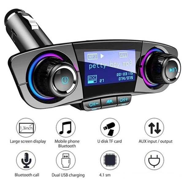 

bt06 fm transmitter 2.1a fast car charger aux modulator bluetooth handscar kit audio mp3 player with smart charge dual usb
