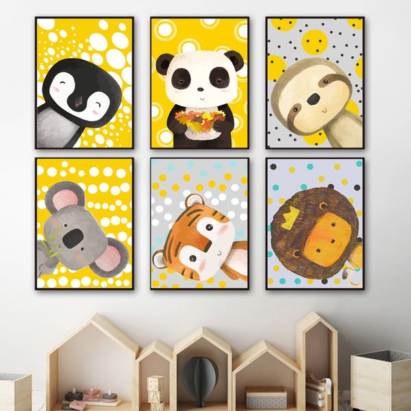 

lion panda tiger koala penguin nordic canvas posters and prints wall art canvas painting wall pictures for baby kids room decor